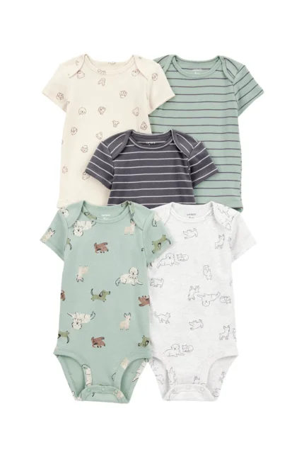 Layette Erkek Bebek Kısa Kollu Body 5'li Paket