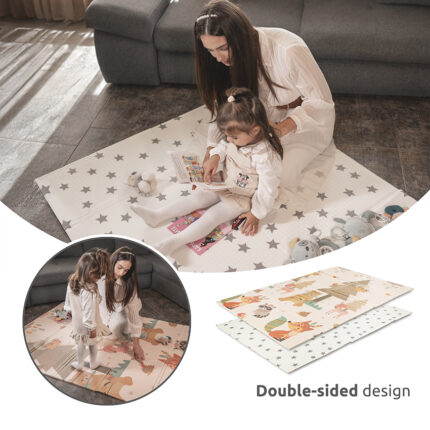 DOUBLE-SIDED CHILDREN THERMO PLAY MAT HOME & STARS 120-180CM FOLDABLE FOREST