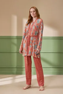 FEYZA 4876 3LÜ JAKARLI ÇİZGİLİ PİJAMA SETİ