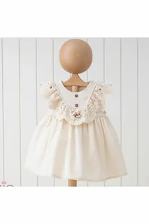 MYMİO 3907 BONCUKLU NATUREL ELBİSE